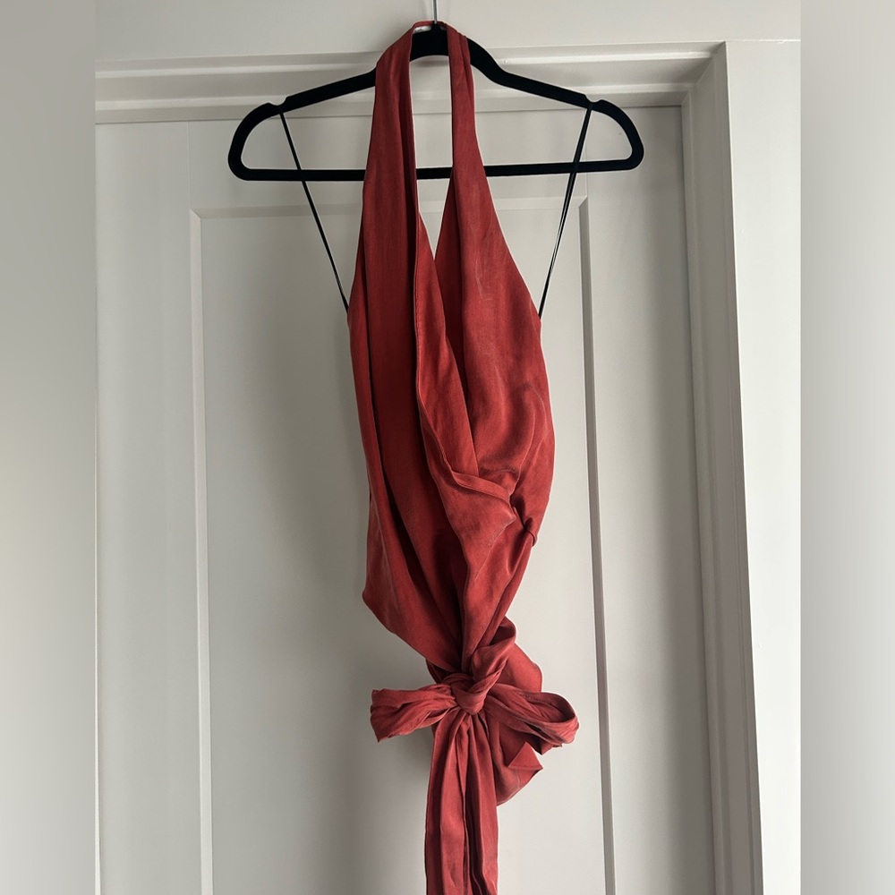 Zara Rust Red Halter Neck Draped Top - Size M